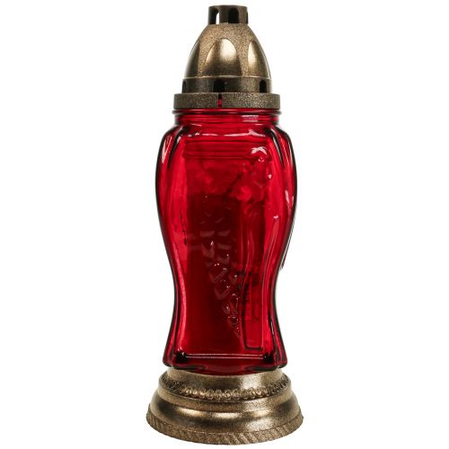 Floristik24 Lanterna per tomba di angelo in vetro con luce per tomba rossa Ø11cm H28.5cm