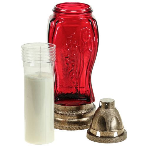 Floristik24 Lanterna per tomba di angelo in vetro con luce per tomba rossa Ø11cm H28.5cm