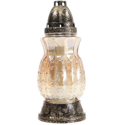 Rose di viticci in vetro luminoso per tomba H26cm Ø12cm fumè oro 24-30h