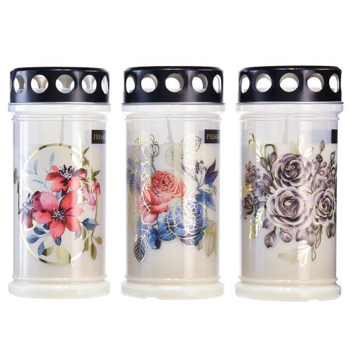 Floristik24 Candele gravi candele bianche con motivo fiori Ø7,5 cm H16,5 cm 3 pezzi