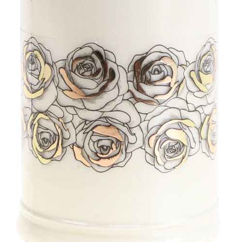Prodotto Candela tombale rose bianche oro luce di lutto Ø7cm H18cm 77h