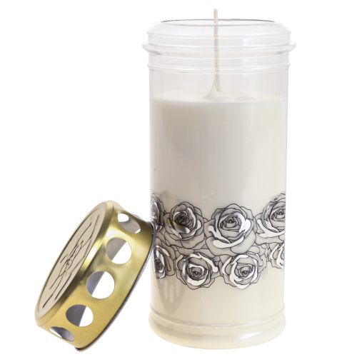 Prodotto Candela tombale rose bianche luce lutto argento Ø7cm H18cm 77h