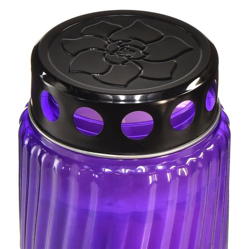 Floristik24 Coperchio per candela tombale motivo fiore nero viola Ø9cm H27cm