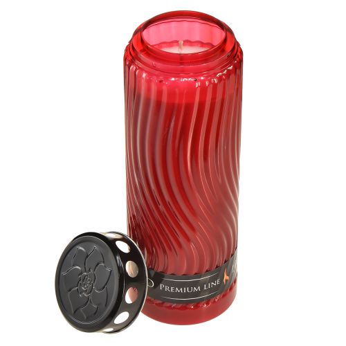 Floristik24 Coperchio per candela tombale motivo fiore rosso nero 10 giorni H27cm