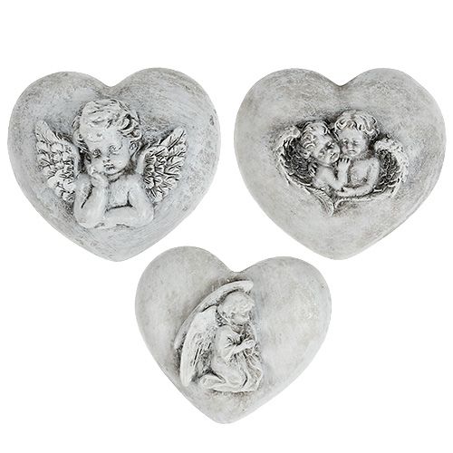 Floristik24 Decorazione tombale cuori con angelo 9 cm 3 pz