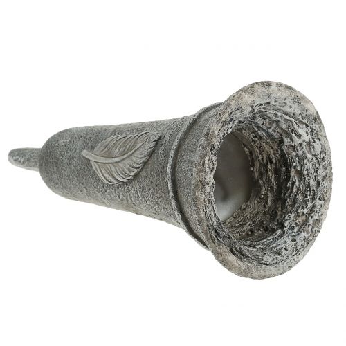 Floristik24 Vaso grave con piuma grigia 25,5 cm 2 pezzi