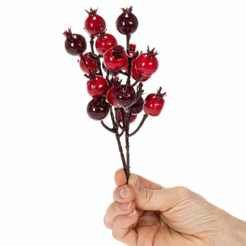 Ramo artificiale di melograno con steli ramificati, ideale come decorazione per vasi, 19 cm, 4 pezzi | Floristik24.it