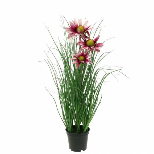 Erba con echinacea in vaso Rosa Artificiale 44 cm