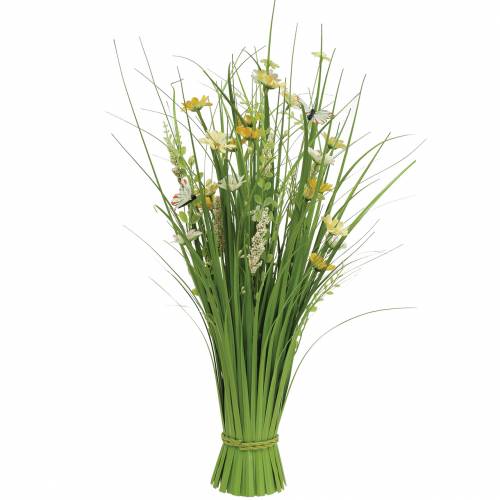 Floristik24 Grappolo d&#39;erba con fiori e farfalle bianco/giallo 70cm
