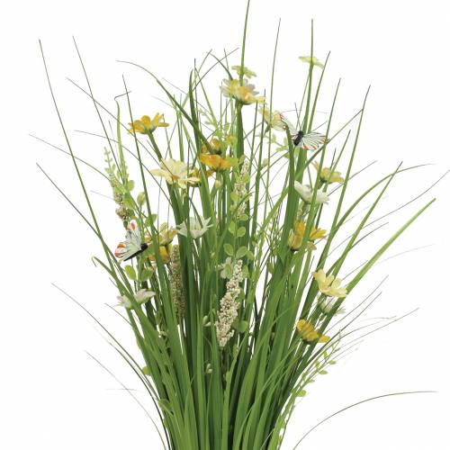 Floristik24 Grappolo d&#39;erba con fiori e farfalle bianco/giallo 70cm