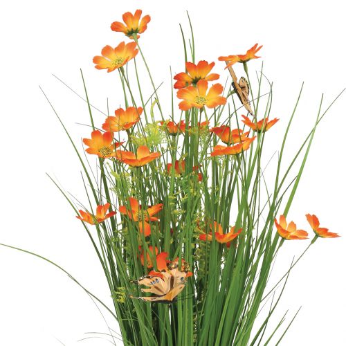 Floristik24 Grappolo d&#39;erba con fiori e farfalle Arancio 70cm