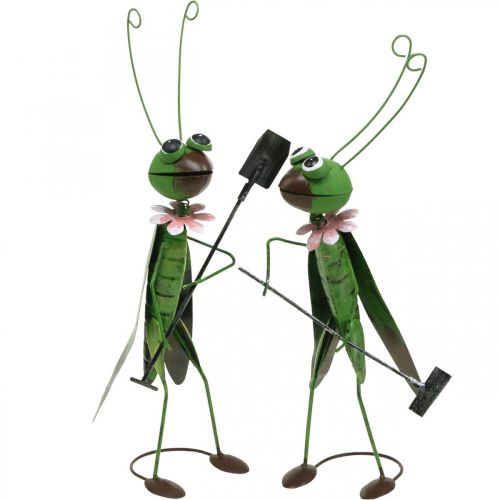 Prodotto Cavalletta Statuetta da giardino Decorazione in metallo Cricket con rastrello e vanga H33cm Set di 2