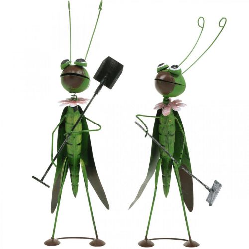 Prodotto Cavalletta Statuetta da giardino Decorazione in metallo Cricket con rastrello e vanga H33cm Set di 2