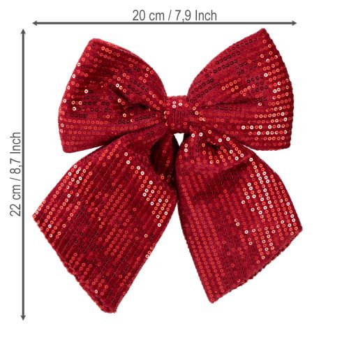 Prodotto Grande fiocco di velluto con paillettes rosso scuro 20×22cm 2 pezzi