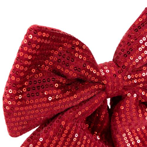 Prodotto Grande fiocco di velluto con paillettes rosso scuro 20×22cm 2 pezzi