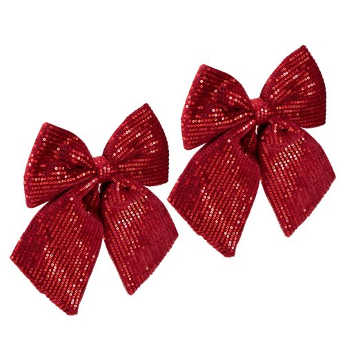 Prodotto Grande fiocco di velluto con paillettes rosso scuro 20×22cm 2 pezzi