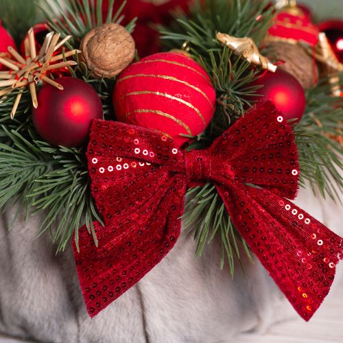 Grande fiocco di velluto con paillettes rosso scuro 20×22cm 2 pezzi | Floristik24.it