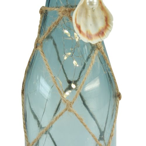 Floristik24 Bottiglia di vetro azzurro micro LED lucine marittime H28cm 2 pezzi