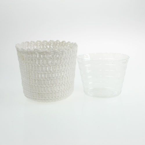 Floristik24 Vaso all&#39;uncinetto con inserto bianco Ø11cm H9cm