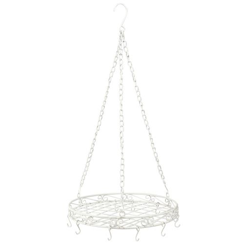 Floristik24 Vassoio decorativo da appendere in metallo con ganci in bianco Ø29,5 cm H55 cm