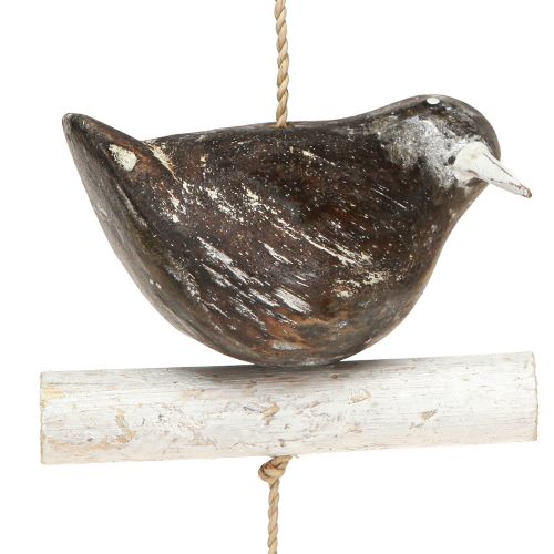 Decorazione sospesa estiva in legno a forma di uccello marrone naturale bianco 118cm