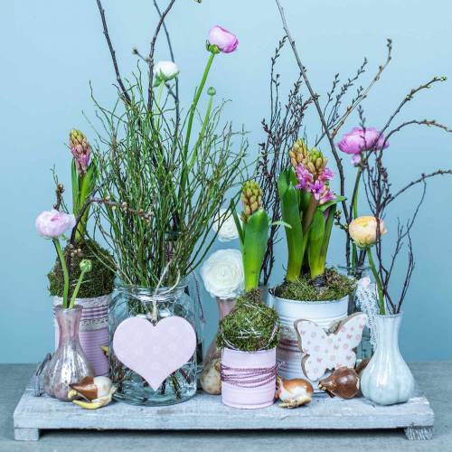 Floristik24 Decorazione da appendere cuore fiore farfalla bianca, rosa legno decorazione primaverile 6 pezzi