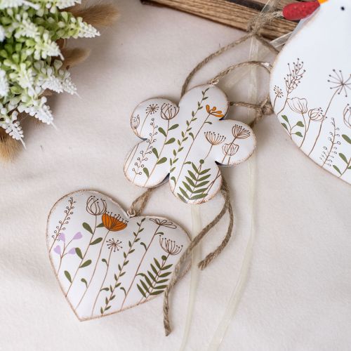 Prodotto Decorazione da appendere decorazione in metallo cuori e fiori bianchi 10 cm 4 pz