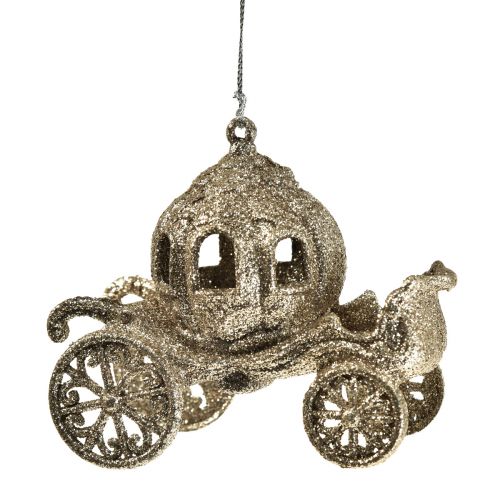 Decorazione da appendere Carrozza natalizia con glitter 11x5x8,5cm