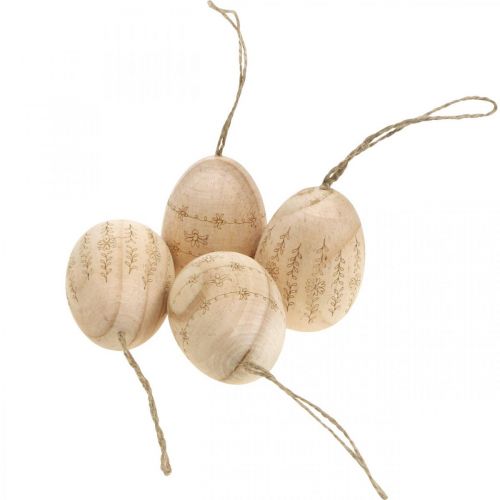 Floristik24 Uova di Pasqua Uova di legno in legno da appendere con cordoncino di juta 7cm 4pz