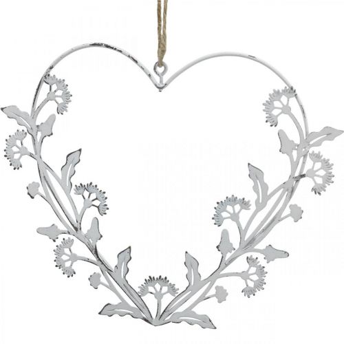 Floristik24 Cuore decorativo da appendere vintage dente di leone in metallo bianco 17,5 cm 3 pezzi