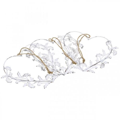 Floristik24 Cuore decorativo da appendere vintage dente di leone in metallo bianco 17,5 cm 3 pezzi