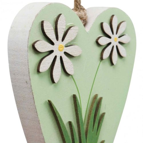 Prodotto Cuori decorativi da appendere con fiori legno verde, bianco 8,5×12 cm 4 pz