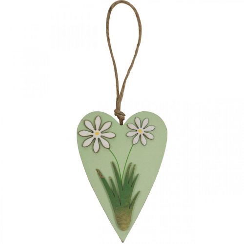 Prodotto Cuori decorativi da appendere con fiori legno verde, bianco 8,5×12 cm 4 pz