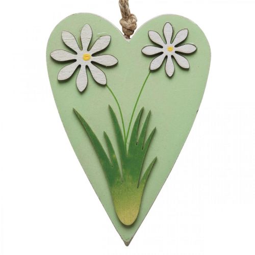 Prodotto Cuori decorativi da appendere con fiori legno verde, bianco 8,5×12cm 4pz