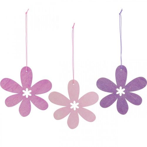 Floristik24 Fiore decorativo pendente in legno fiore in legno viola/rosa/rosa Ø12cm 12pz