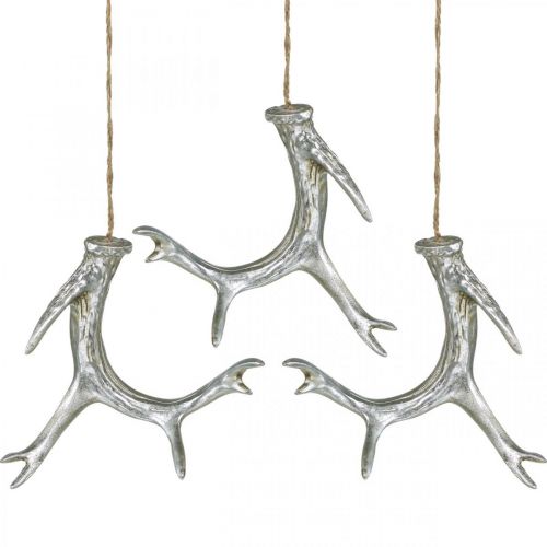 Floristik24 Decorazione pendente natalizia corna dell'Avvento in argento 15 cm 4 pz