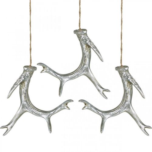 Floristik24 Ciondolo natalizio deco antler avvento argento 15cm 4pz