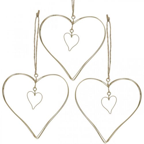 Prodotto Cuore decorativo da appendere, decorazione da appendere cuore in metallo dorato 10,5 cm 6 pezzi