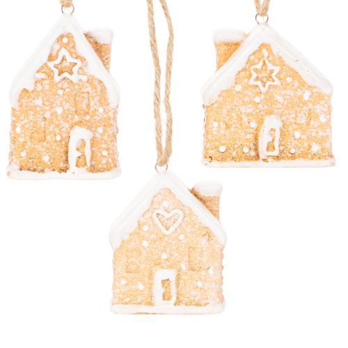 Casetta di pan di zenzero in ceramica, decorazione da appendere, decorazione invernale natalizia, 6 cm, 3 pezzi | Floristik24.it