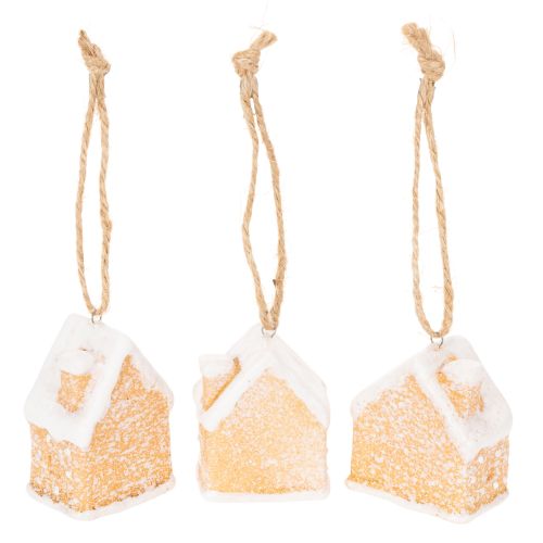 Casetta di pan di zenzero in ceramica, decorazione da appendere, decorazione invernale natalizia, 6 cm, 3 pezzi | Floristik24.it