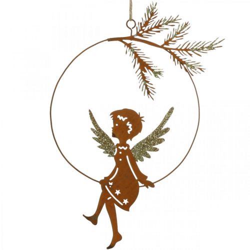 Anello decorativo angelo metallo ruggine Decorazione natalizia 23,5x16,5cm 3pz