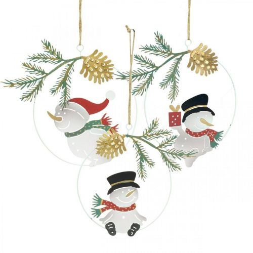 Floristik24 Ciondolo natalizio decorazione pupazzo di neve anello in metallo Ø14cm 3pz