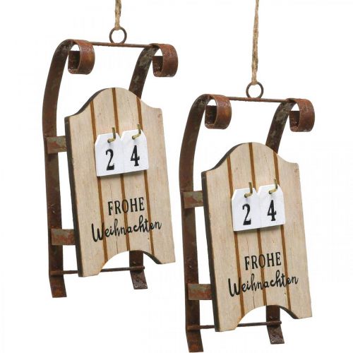 Floristik24 Decorativo slitta calendario in legno avvento ruggine L14,5 cm 2 pezzi