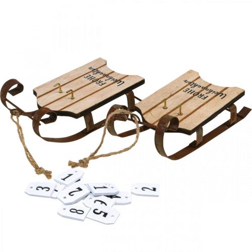 Prodotto Calendario decorativo in legno con slitta dell'Avvento ruggine L14,5 cm 2 pezzi