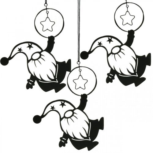 Decorazione murale metallo gnomo nero stella 15×17cm 3pz