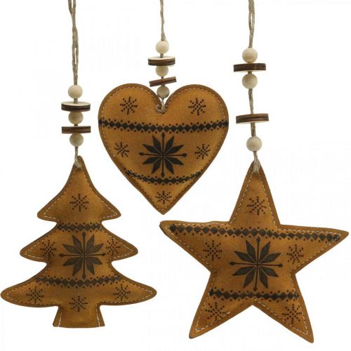 Floristik24 Decorazione per albero di natale stella abete cuore similpelle 11cm 3pz