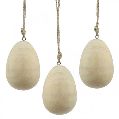 Floristik24 Uova di legno Uova decorative Uova di Pasqua naturali appese Decorazione pasquale H8cm 6 pezzi