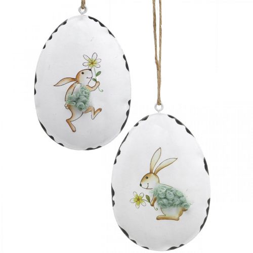 Floristik24 Uova con coniglietto, uova di Pasqua da appendere, decoro in metallo bianco H10,5cm 4pz