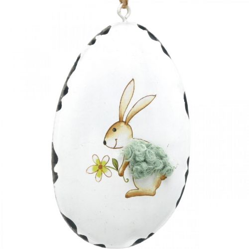 Uova con coniglietto, uova di Pasqua da appendere, decoro in metallo bianco H10,5cm 4pz
