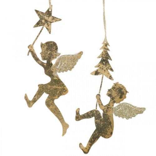 Ciondolo angelo dorato, decorazione angelo di Natale H20/21.5cm 4pz
